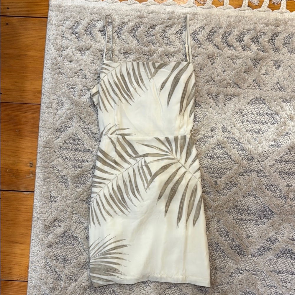 Mini Cream and Gray Leaf Print Dress
